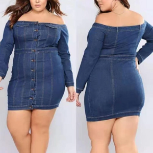 Off the shoulders blue jean dress