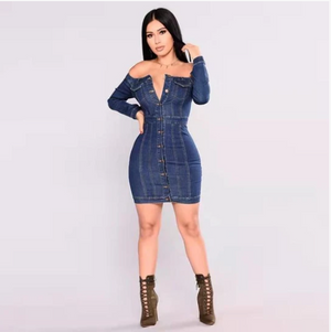 Off the shoulders blue jean dress